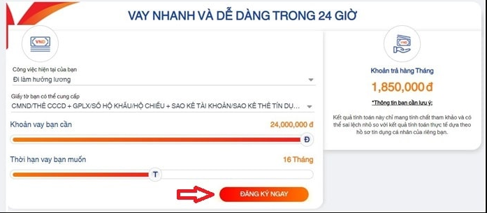 Đăng ký vay tiền Easy Credit