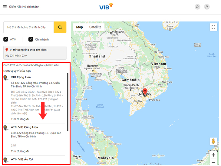 Tra cứu chi nhánh ngân hàng VIB